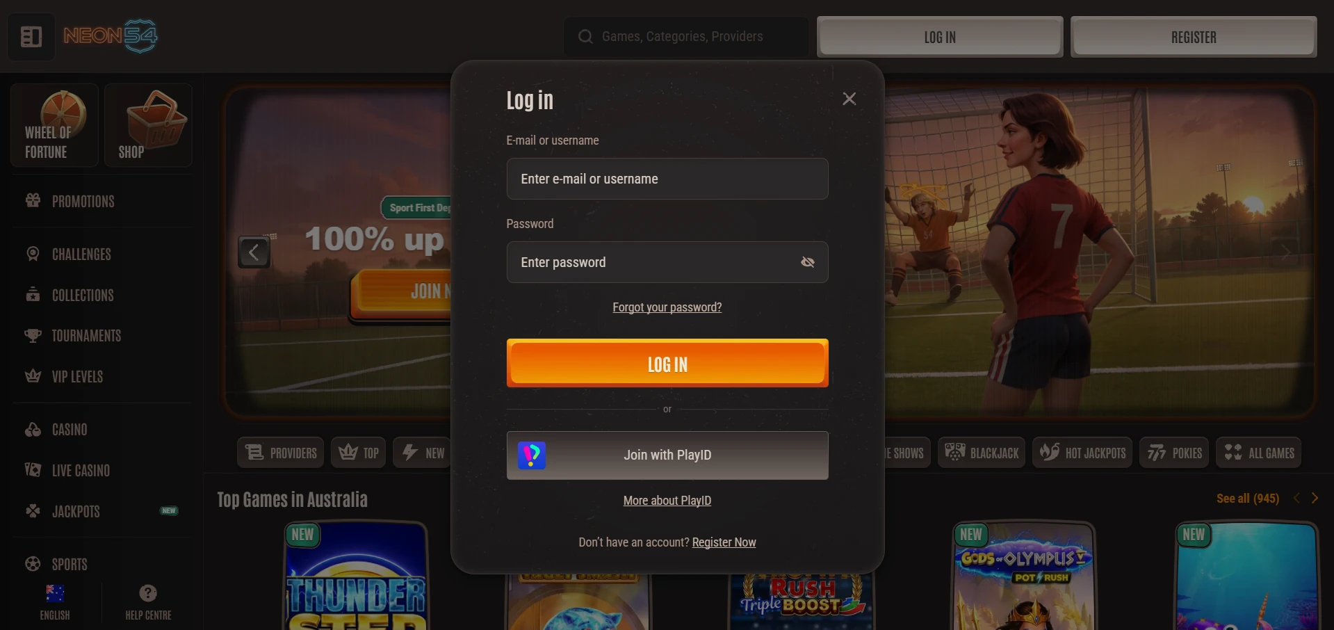 Neon54 login form
