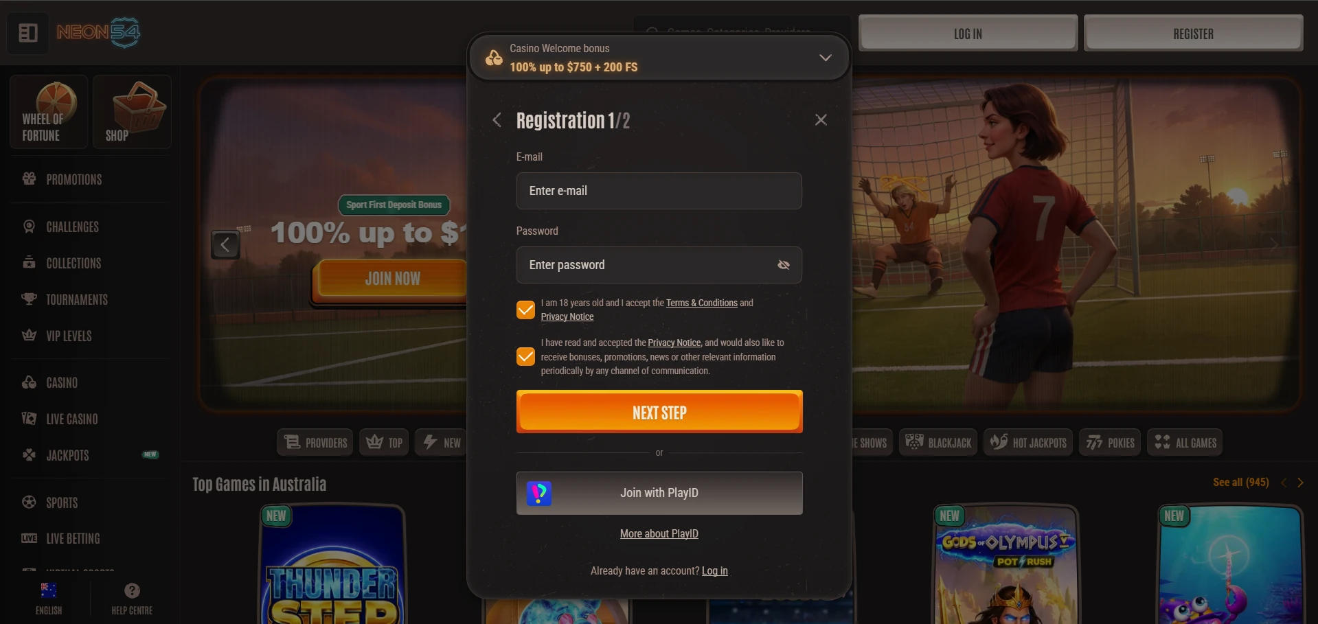 Neon54 sign-up form